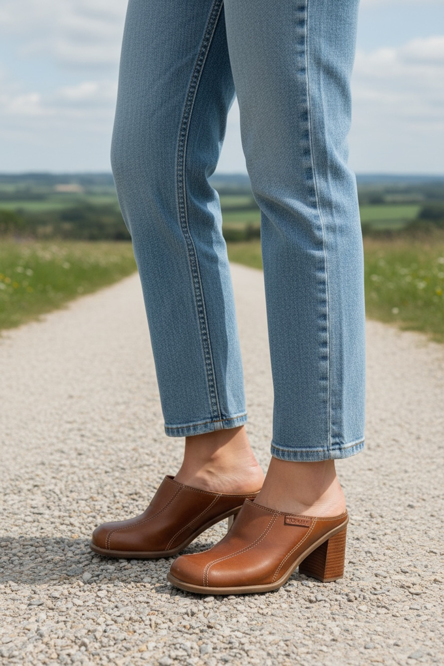 👠 Tommy Hilfiger Mara Bourbon Brown Leather Mule Heels Women Size 6 Chunky Heel